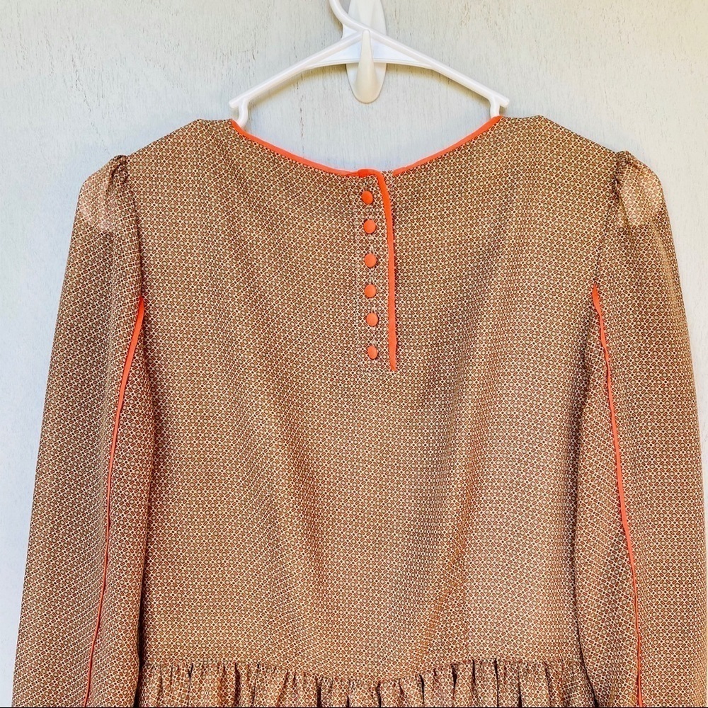 Darling Orange Boho 70s Retro Long Sleeve Dress - Picture 7 of 7